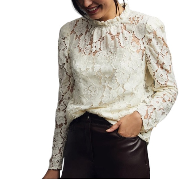 Anthropologie Tops - Mare X Anthropologie cream lace long sleeve blouse size XL excellent condition